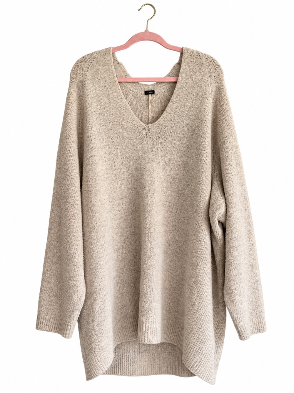 Free People Cozy V-Neck Oversized Sweater/Tunic Dress- Beige